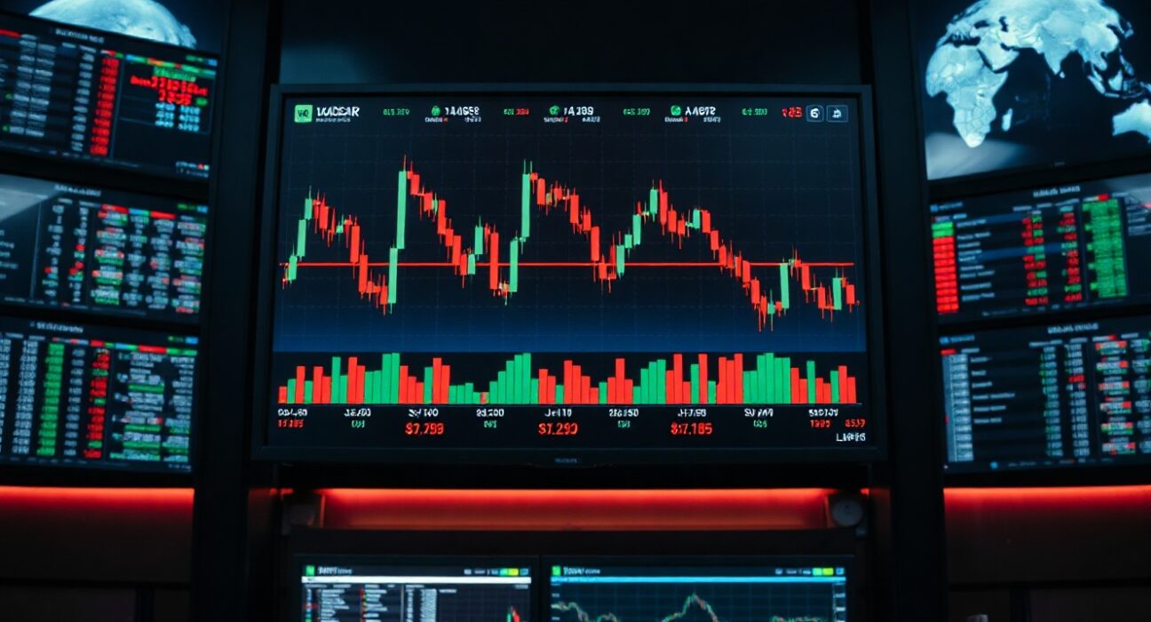 Crypto trading screen showing futures liquidation data and price charts
