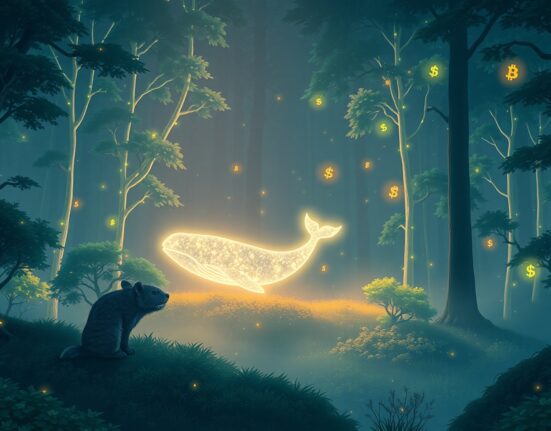 Visual metaphor for crypto futures liquidations showing market volatility and position unwinding in a digital forest.