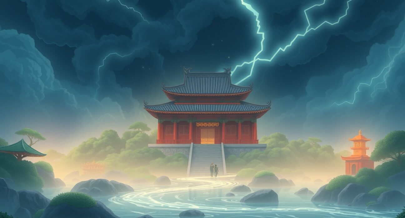 Conceptual Ghibli-style art representing the volatility and automated nature of crypto futures liquidations.