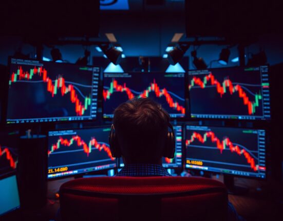 Trading desk monitors showing crypto futures liquidation data and price charts