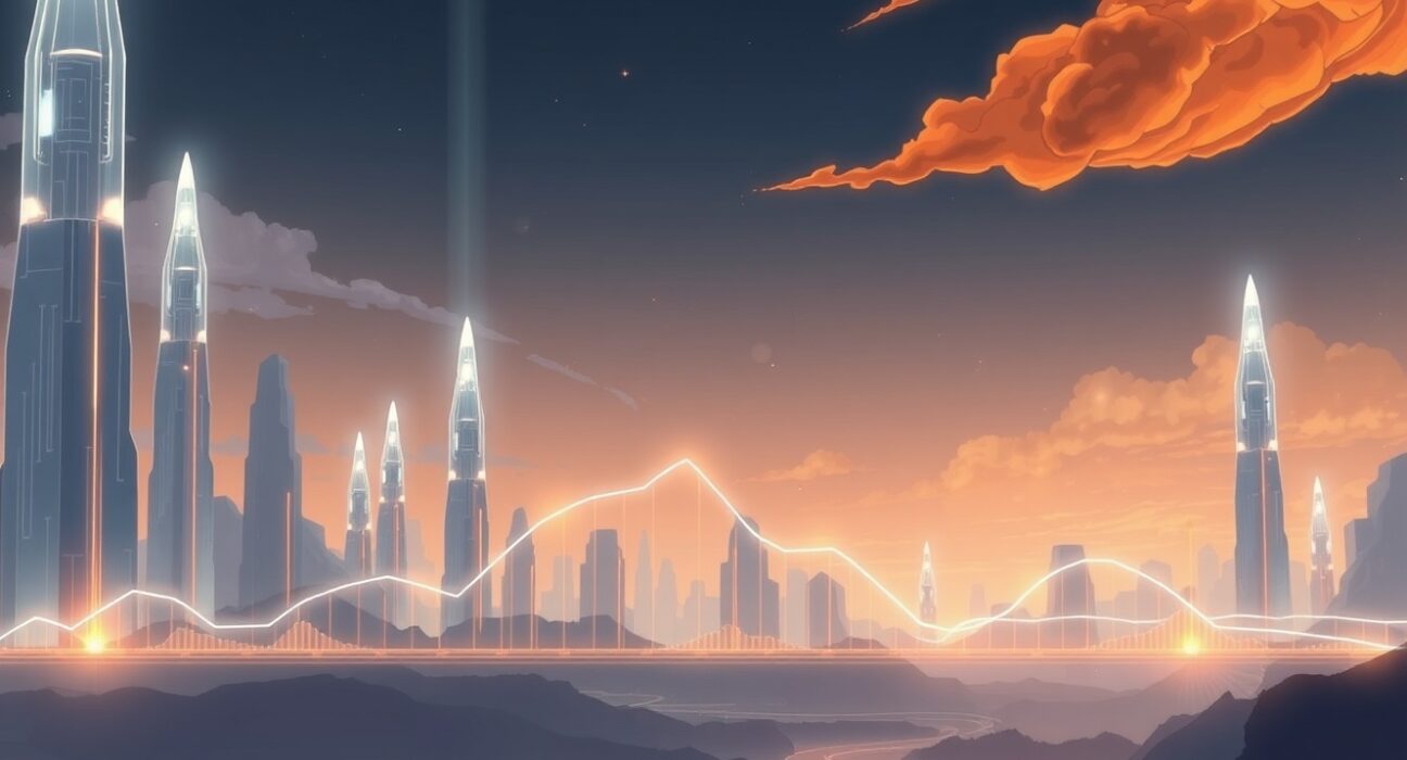 Conceptual Ghibli-style art representing the volatility and opposing forces within the crypto futures market leading to liquidations.