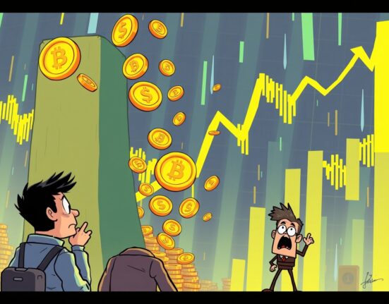 A cartoon illustration showing digital assets disappearing, representing the impact of significant crypto futures liquidations on the market.