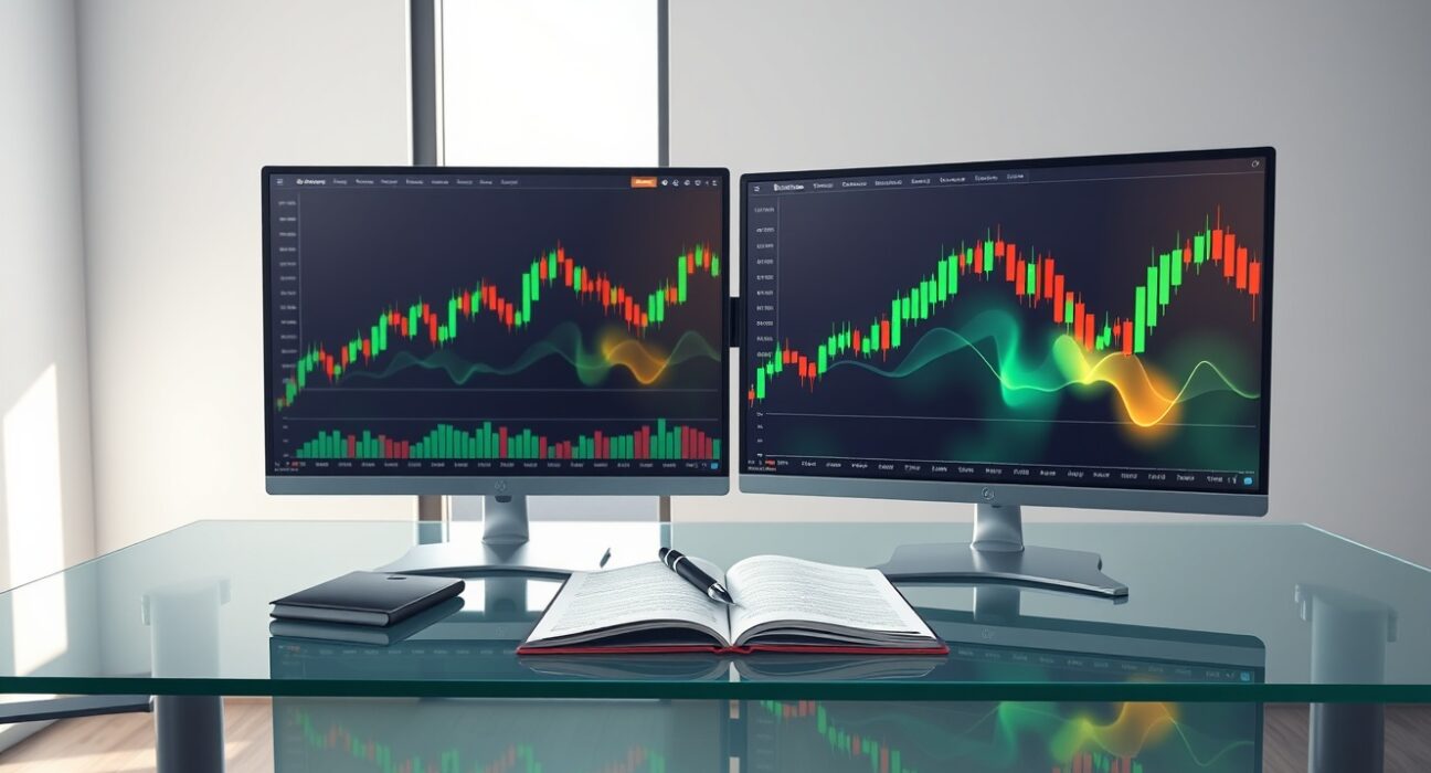 Professional analysis of cryptocurrency market gainers and losers on a trading desk.