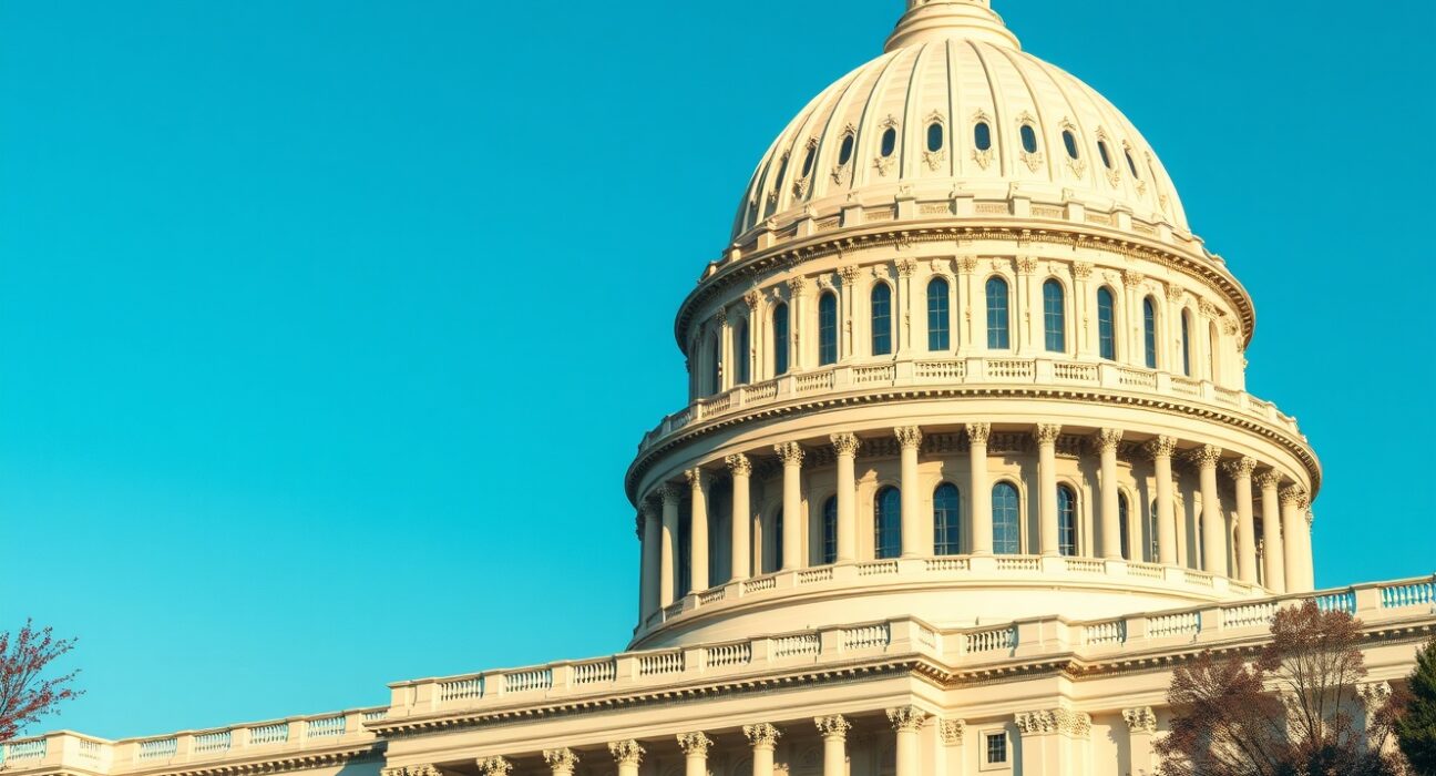 U.S. Capitol building under a clear sky, representing legislative action on crypto regulation.