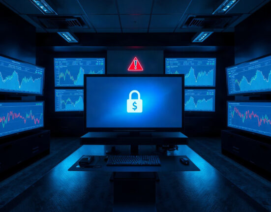 Security analyst monitoring blockchain transactions for crypto hacking threats