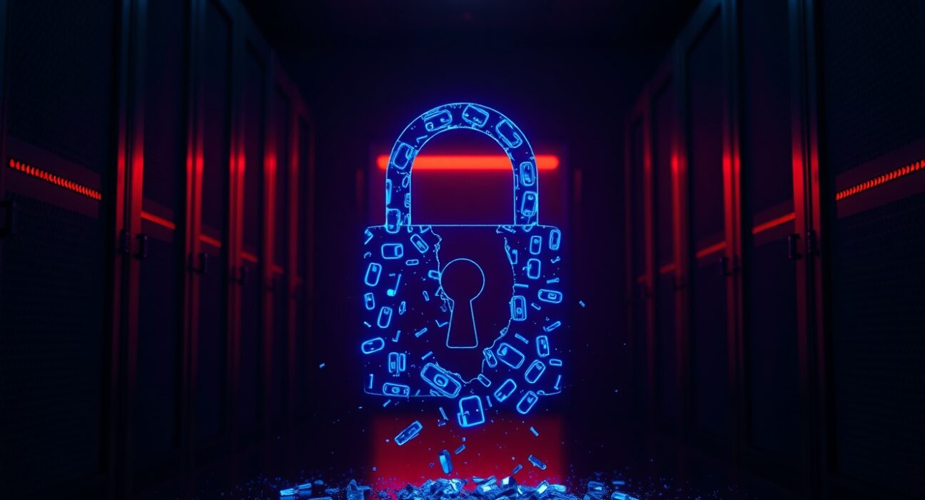 Shattered digital padlock symbolizing record crypto hacks in first half of 2026