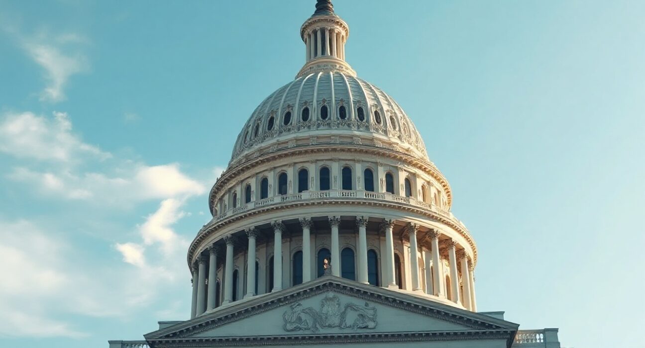 US Capitol building on a clear day, representing the Senate vote on the CLARITY Act for crypto regulation.