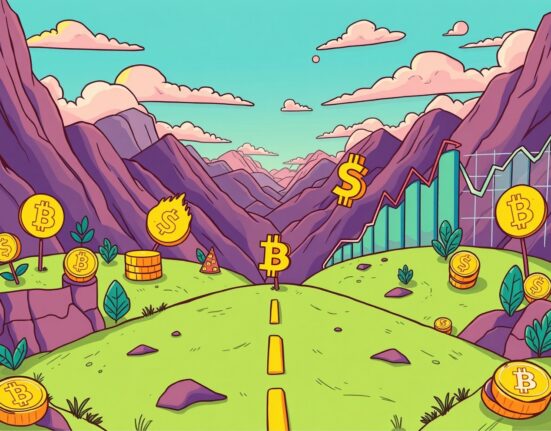 Cryptocurrency market at critical inflection point with economic indicators and Bitcoin symbols