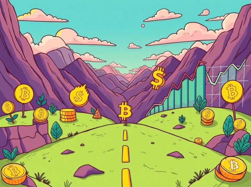 Cryptocurrency market at critical inflection point with economic indicators and Bitcoin symbols