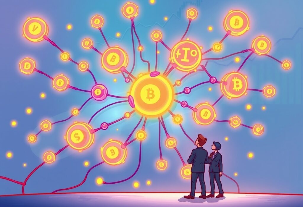 A vibrant cartoon depicting the immense potential of crypto infrastructure, illustrating a clear path for future investment.