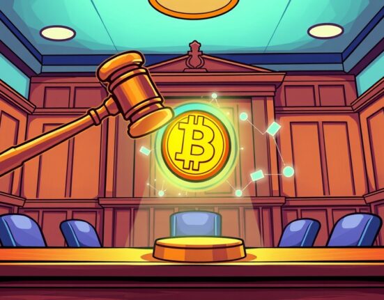 A cartoon illustration depicting the overturning of a crypto insider trading conviction, symbolizing a new legal precedent in digital assets.