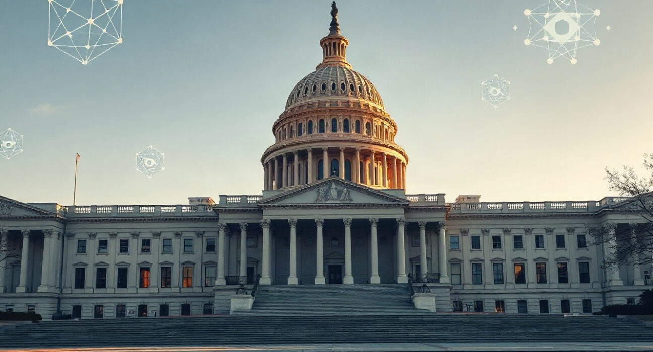 U.S. Capitol building with digital overlay symbolizing crypto regulation debate