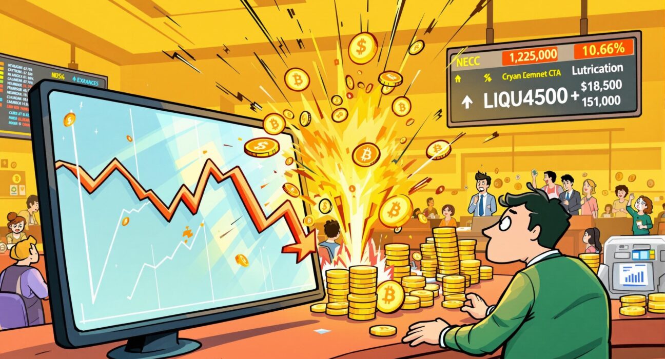 A dramatic visual representing the impact of significant crypto liquidations on the market, showing the volatility.