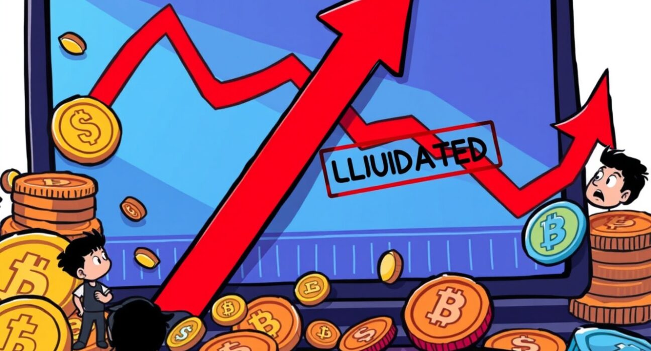 A chart showing a sharp decline, representing the massive crypto liquidations affecting traders in the market.