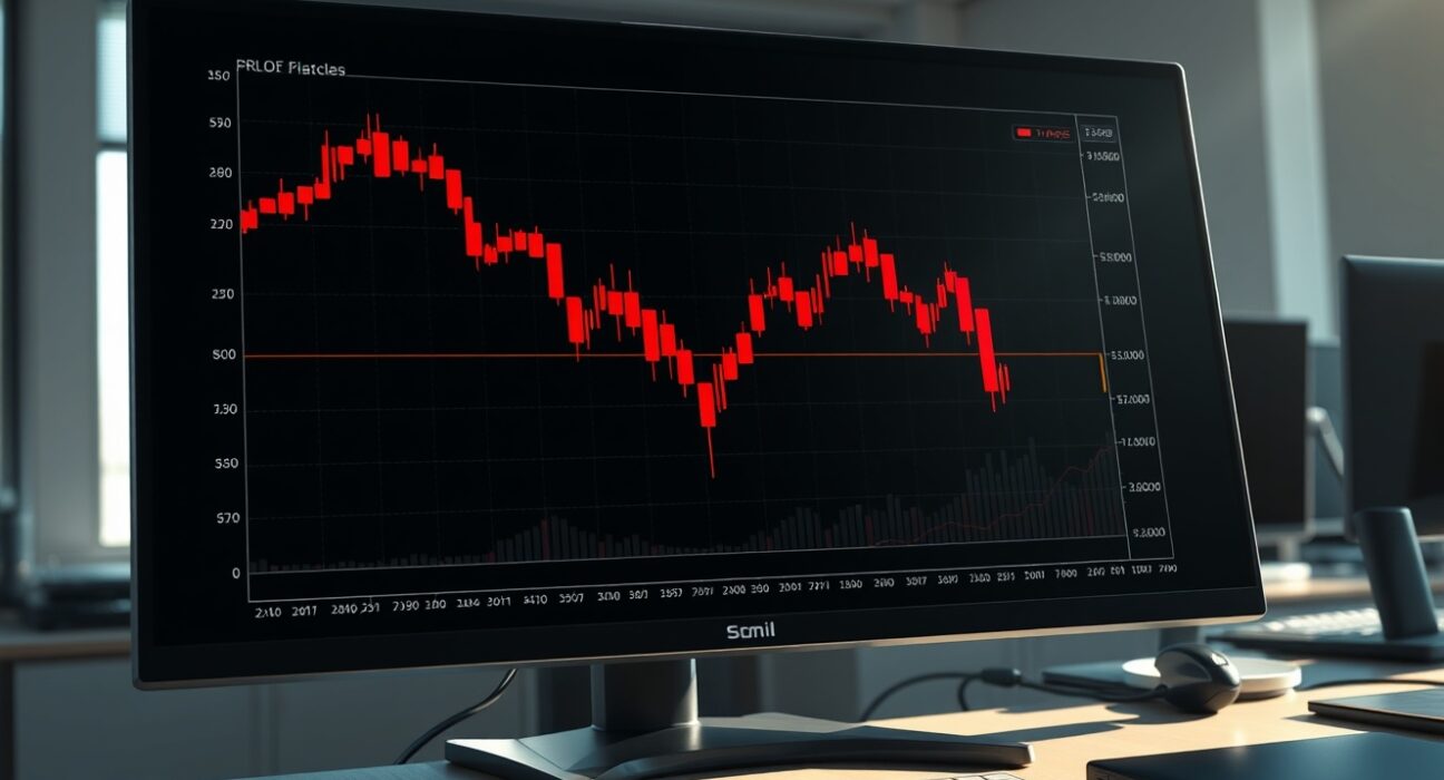 Crypto liquidations shown on a financial terminal displaying volatile market charts with sharp declines.