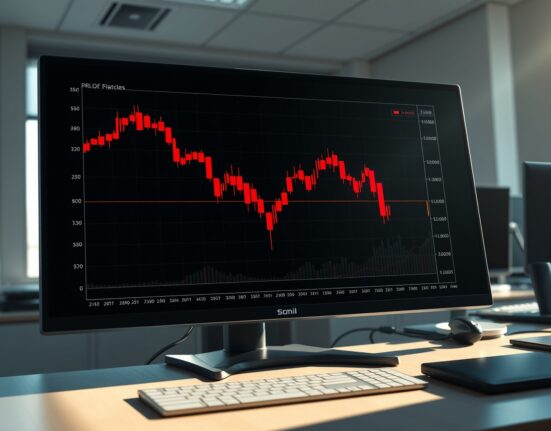 Crypto liquidations shown on a financial terminal displaying volatile market charts with sharp declines.
