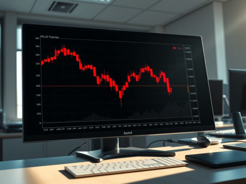 Crypto liquidations shown on a financial terminal displaying volatile market charts with sharp declines.