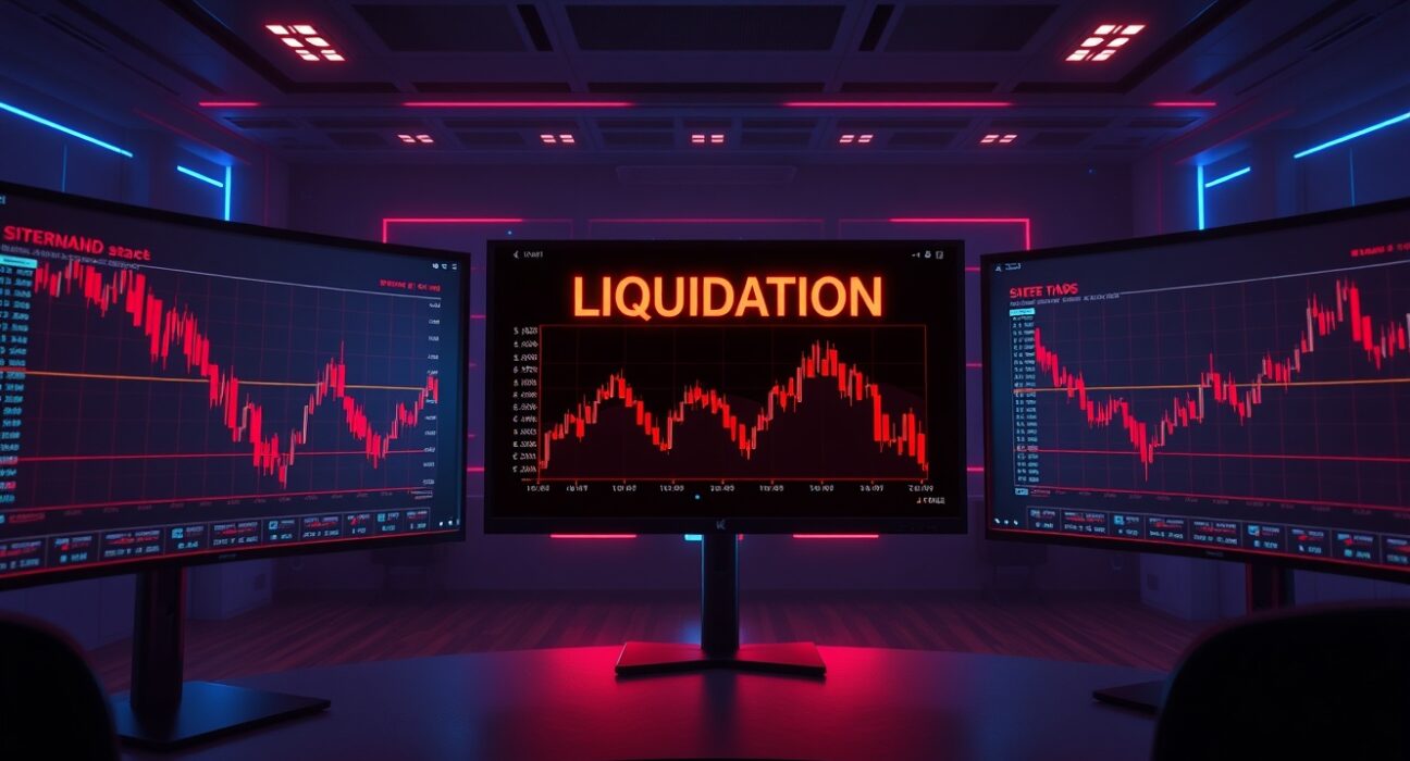 Crypto liquidations dashboard showing red alerts on a trading screen, illustrating the 24-hour market crash