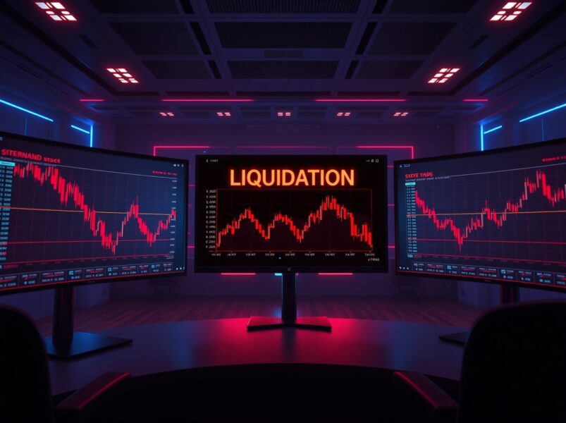 Crypto liquidations dashboard showing red alerts on a trading screen, illustrating the 24-hour market crash