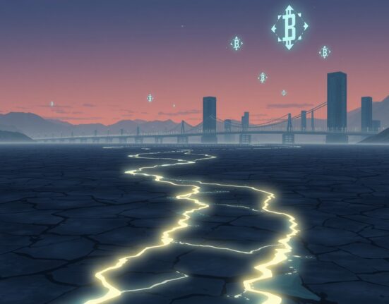 Conceptual art of the crypto liquidity crisis blocking institutional investment pathways.