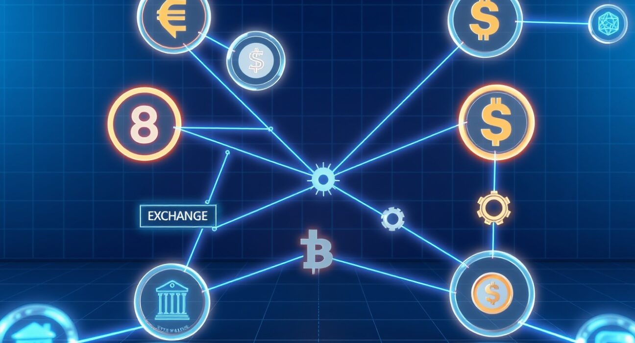 Digital network diagram showing stablecoin liquidity bypassing cryptocurrency exchanges in the