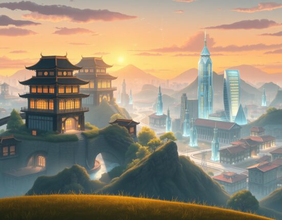 Visual metaphor for crypto mainstream finance integration showing traditional and digital economies merging.