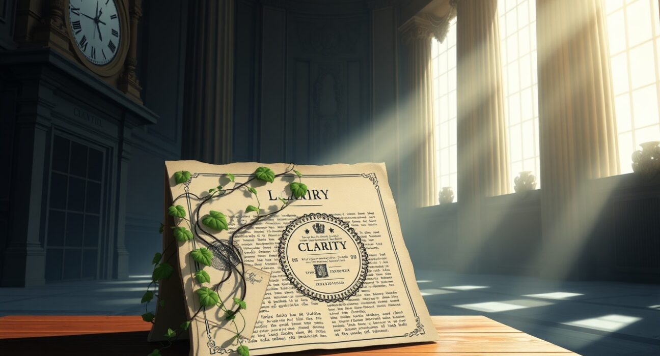 Illustration of the stalled crypto market structure bill CLARITY causing regulatory uncertainty.