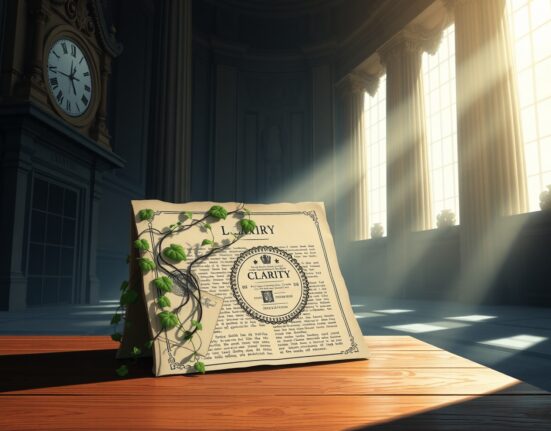 Illustration of the stalled crypto market structure bill CLARITY causing regulatory uncertainty.