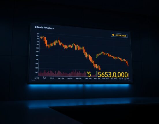Bitcoin price chart showing decline near $63,000 on a trading screen