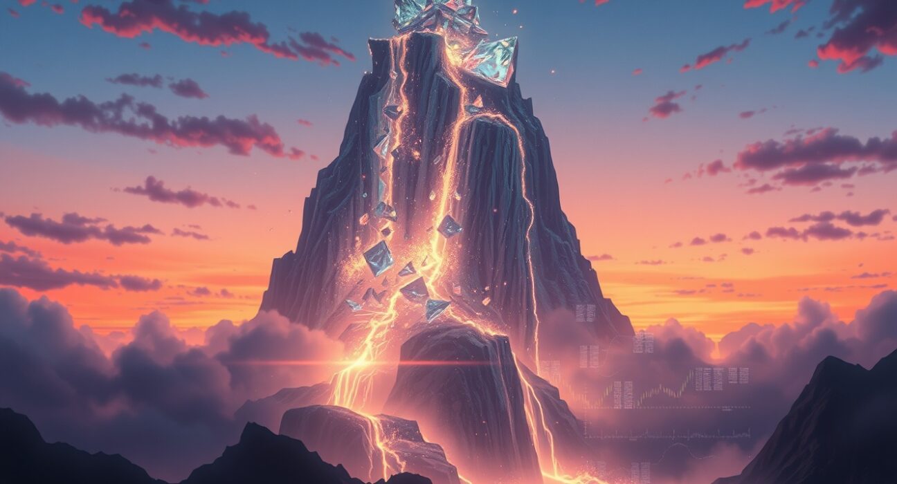 Visual metaphor for the $150 billion cryptocurrency market cap loss and sudden market volatility.