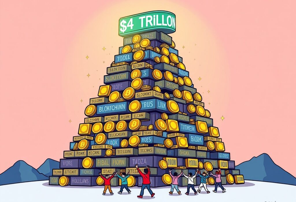 An illustration of the crypto market cap reaching $4 trillion, symbolizing growth and the expanding cryptocurrency market.