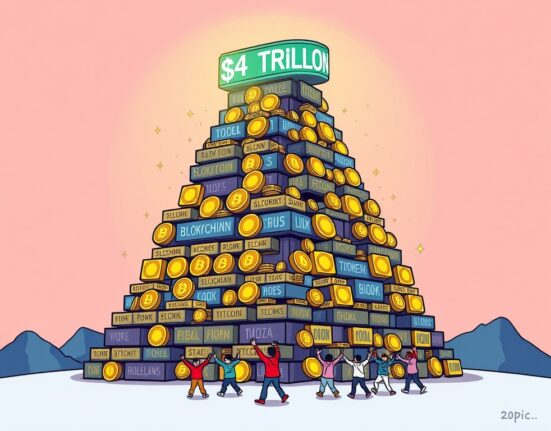 An illustration of the crypto market cap reaching $4 trillion, symbolizing growth and the expanding cryptocurrency market.