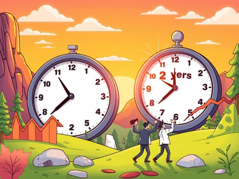 Cartoon illustration showing crypto market cycle transformation from 4-year to 2-year pattern