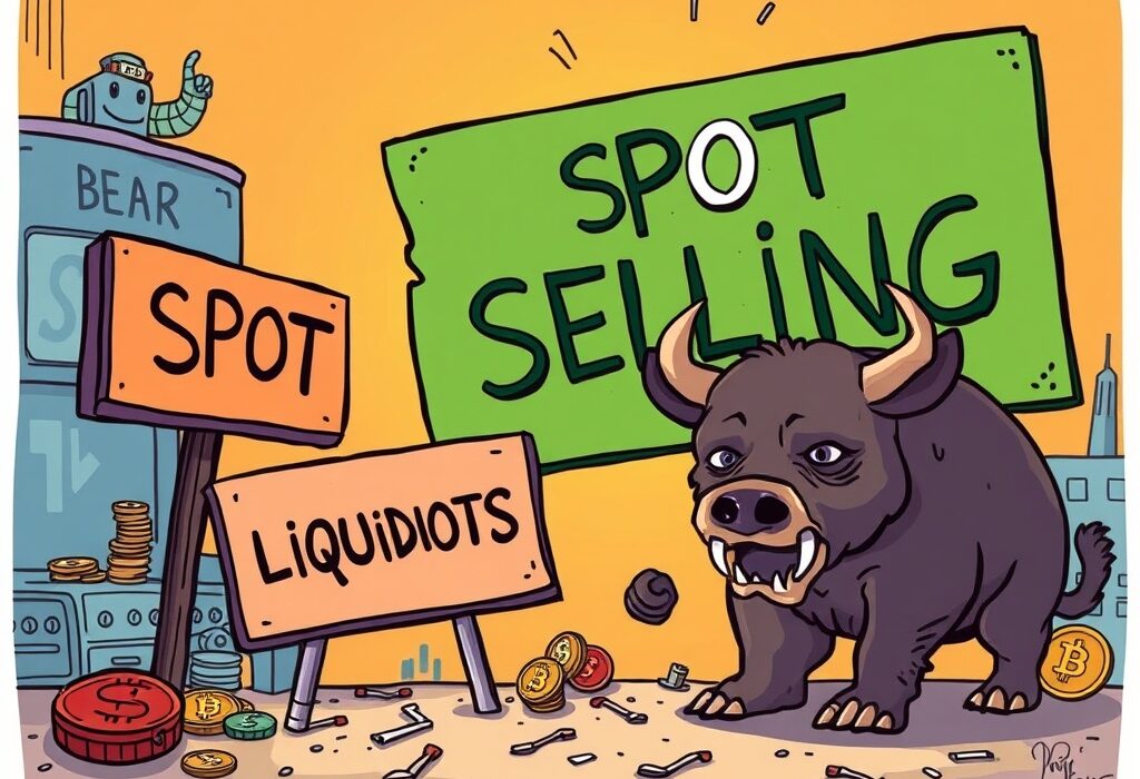 Cartoon showing a Crypto Market Sell-off driven by spot market activity, not forced liquidations.