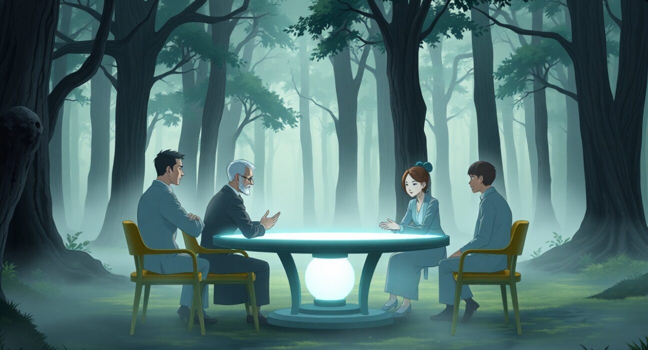 Illustration of crypto and traditional finance sectors discussing the US market structure bill in private negotiations.