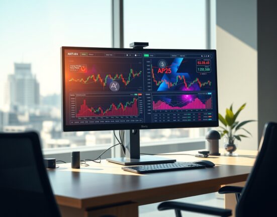 Professional analysis of cryptocurrency market gainers and losers on a trading desk monitor.