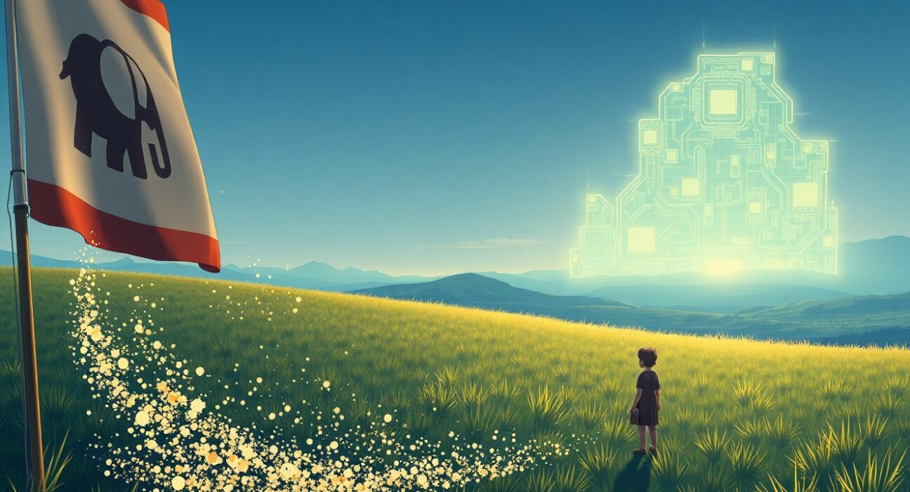 Symbolic representation of the crypto market transition from political sentiment to fundamental value.