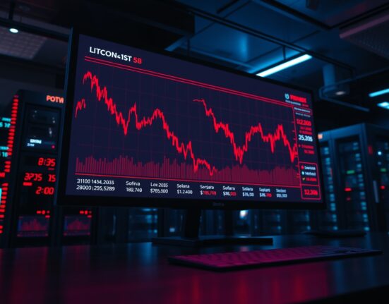 Digital trading screen displaying cryptocurrency liquidation data for BTC, ETH, and SOL
