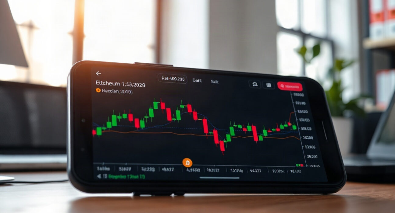 Crypto price chart on a smartphone with Bitcoin, Ethereum, and Dogecoin indicators, illustrating the Asian market wrap.