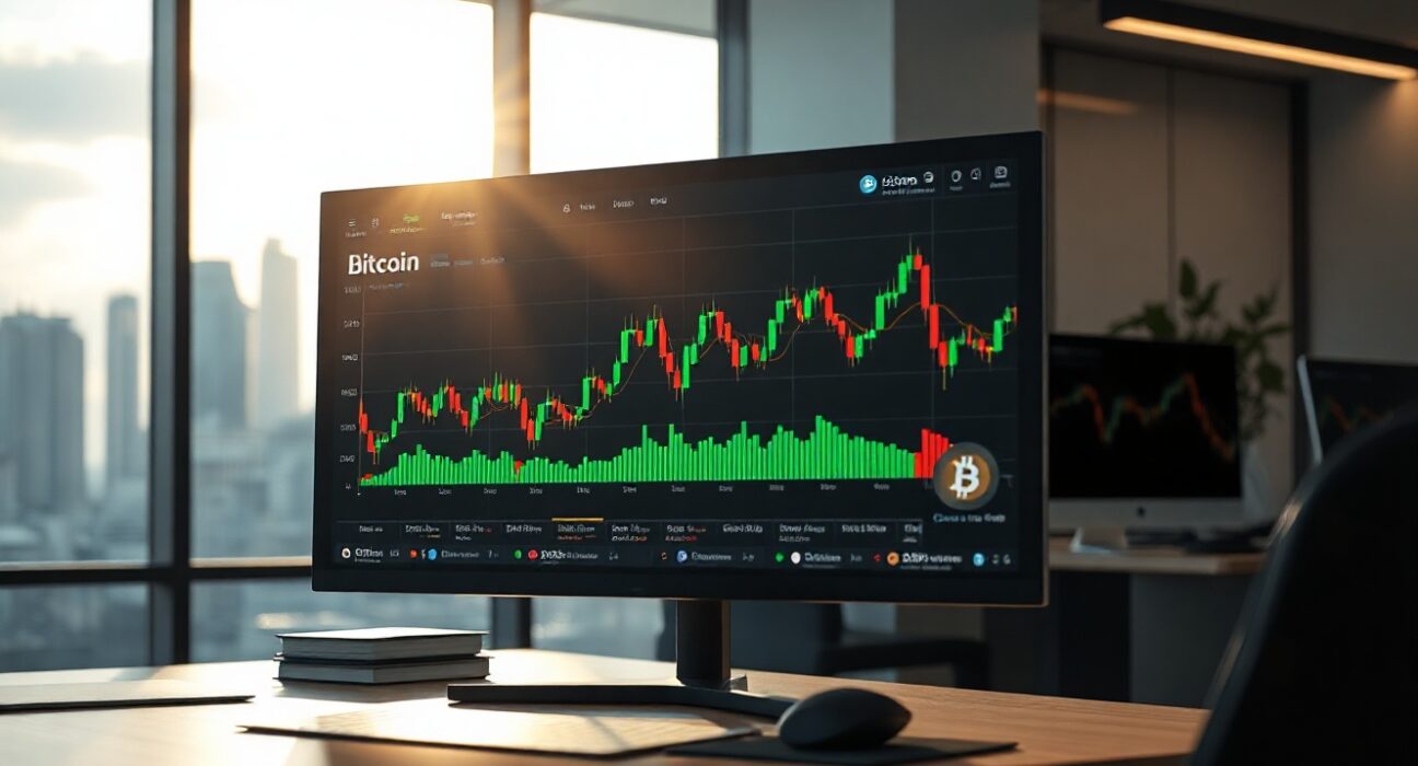 Cryptocurrency price charts on a trading screen during Asian market hours