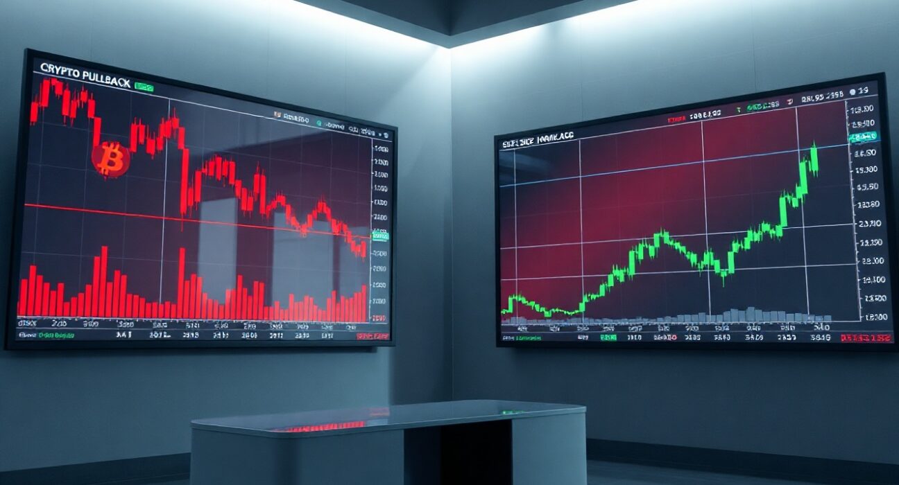 Side-by-side comparison of crypto and stock market charts showing divergence