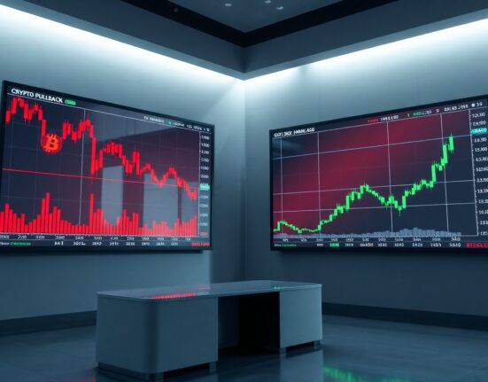 Side-by-side comparison of crypto and stock market charts showing divergence