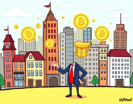 Cartoon illustration showing how a crypto real estate hedge offers a strategic advantage for property investors.