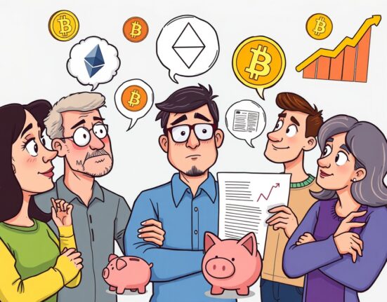 UK adults weighing the benefits of crypto retirement savings against traditional pension plans, symbolizing a shift in investment strategies.