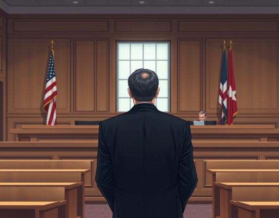 Courtroom scene showing cryptocurrency fraud sentencing for Meta-1 Coin scam in Chicago federal court