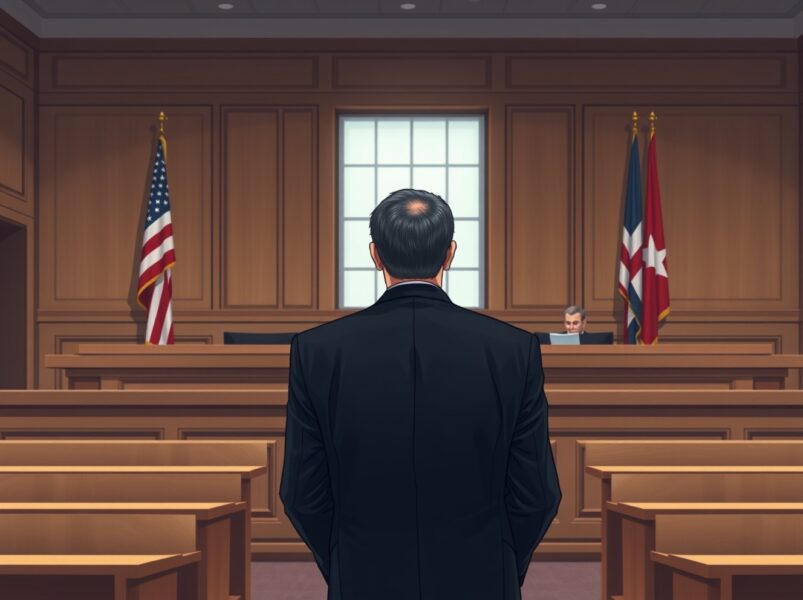 Courtroom scene showing cryptocurrency fraud sentencing for Meta-1 Coin scam in Chicago federal court