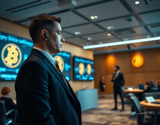 Security professional at a cryptocurrency conference protecting executives