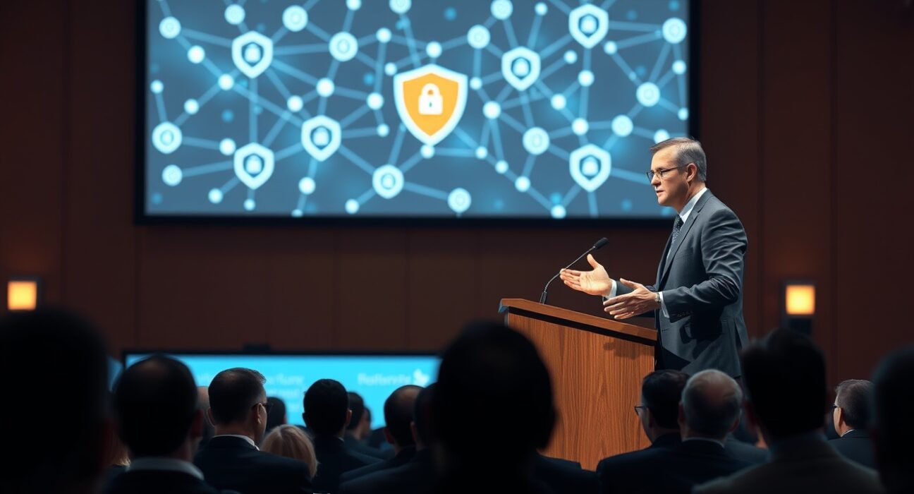 CertiK CBO Jason Jiang speaking about crypto security standards at Washington D.C. Blockchain Summit conference