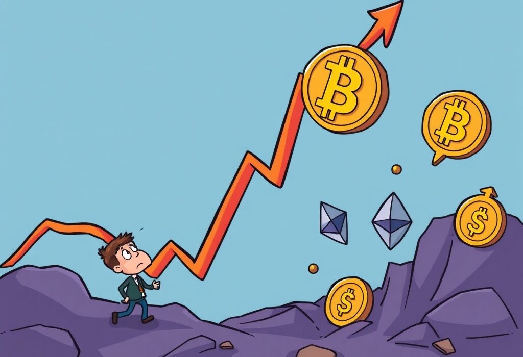 Cartoon showing a financial chart plummeting, symbolizing significant crypto short losses for an investment firm.