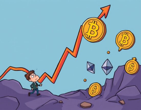 Cartoon showing a financial chart plummeting, symbolizing significant crypto short losses for an investment firm.